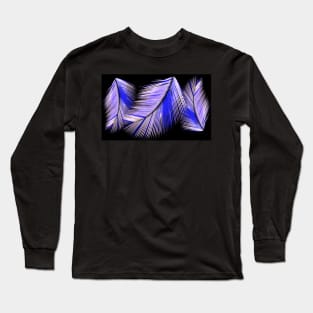 Blue and white palms on black background Long Sleeve T-Shirt